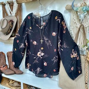 Floral boho blouse w cross front detailing w southwestern shabby chic vibe